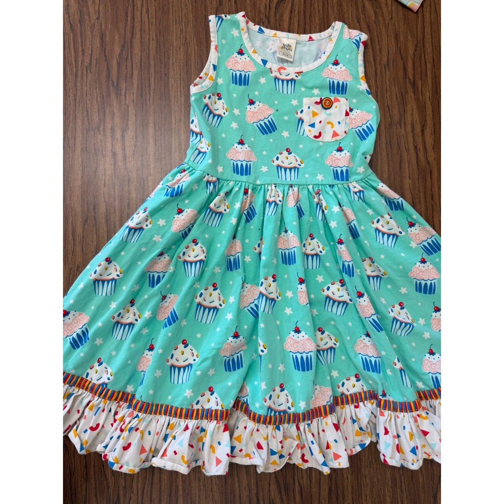 Wildflowers Girls Mint Green Cupcake Print Ruffle Dress Size 8 Sleeveless Pocket